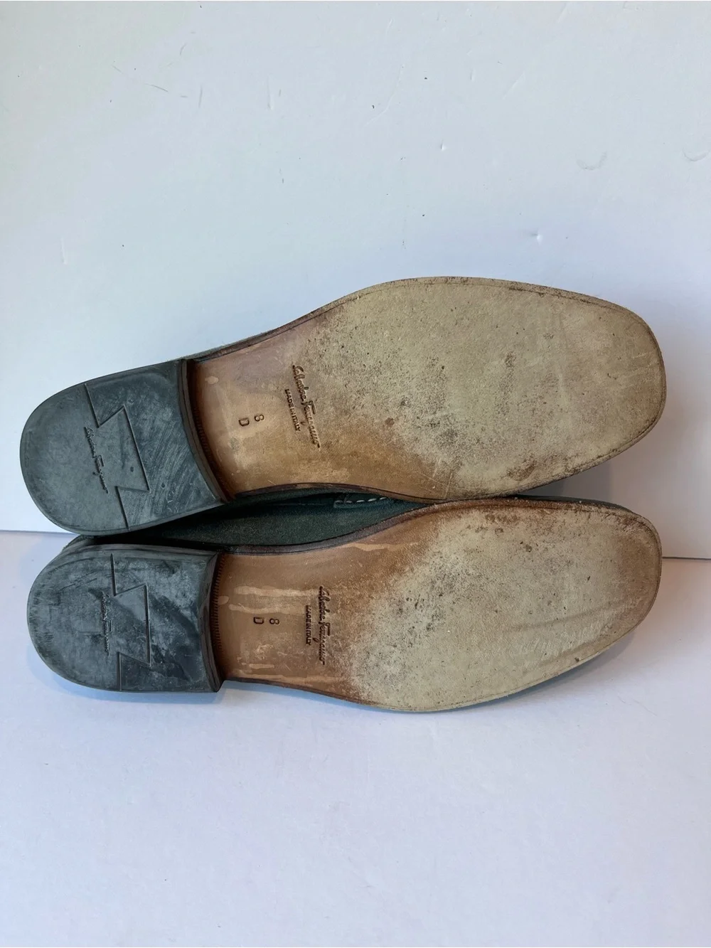 Salvatore Ferragamo Gancini Buckle Green Suede Loafers